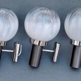 Three vintage wall lamps mazzega opalescent murano italy, year 70