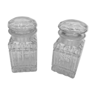 Duo of chiseled glass jars
