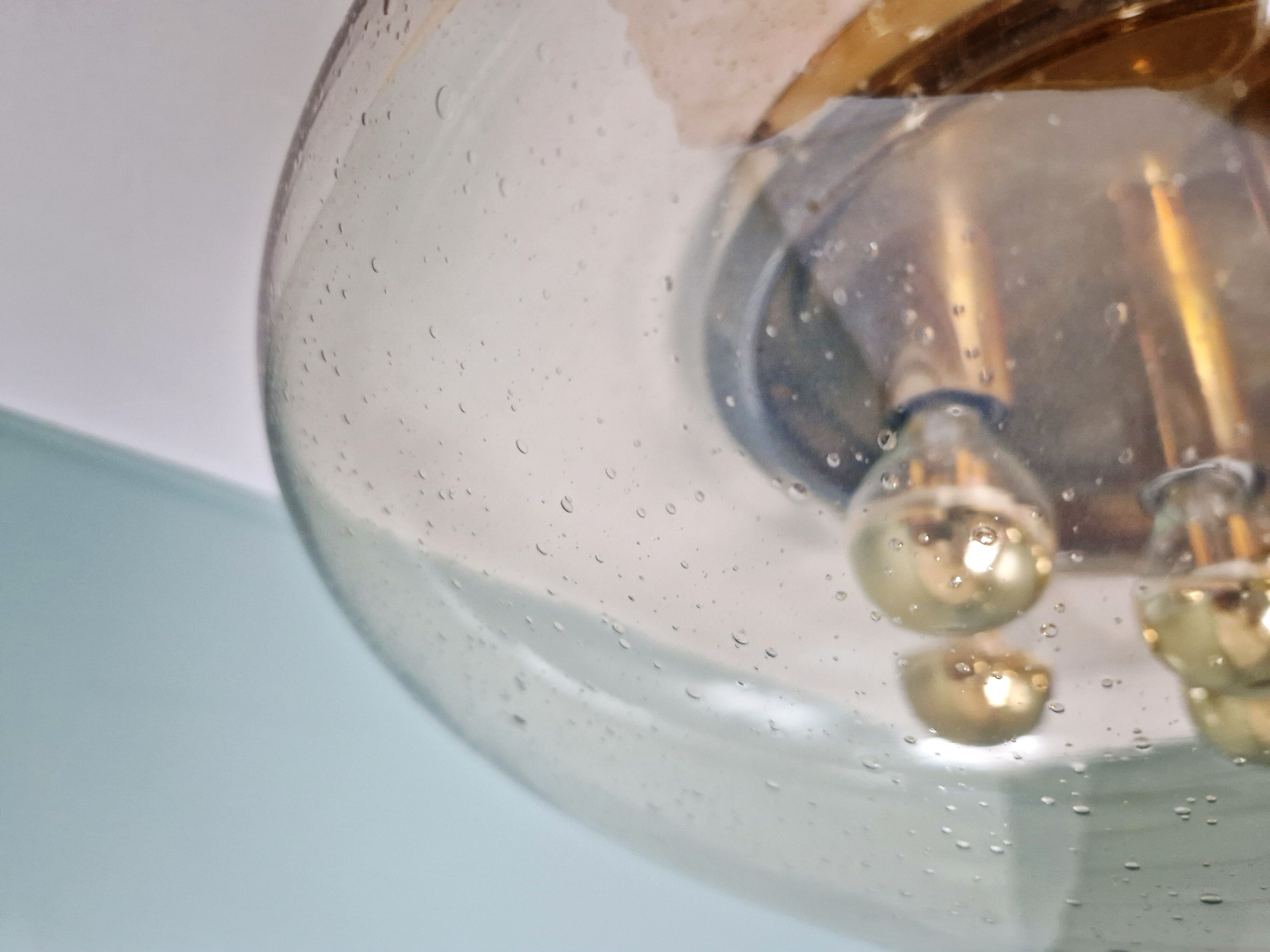 Large ceiling light in brass and blown bubble glass, Glasshütte Limburg, 1970.