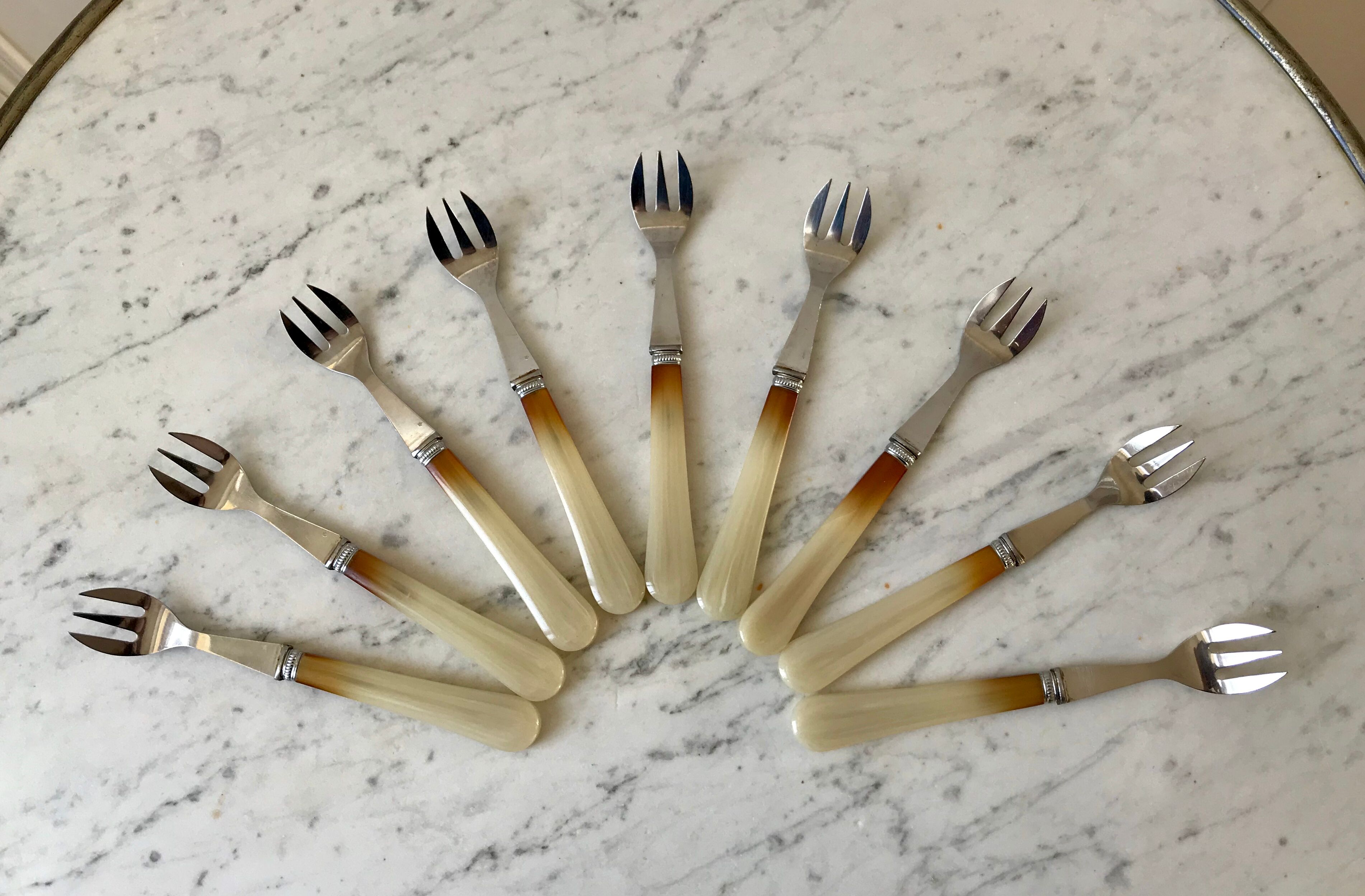 Set of 9 forks with horn dessert 50/60s