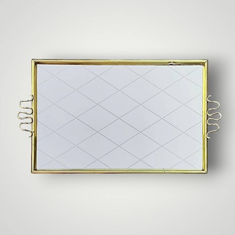 Antique gold metal mirror tray – gold diamond decoration