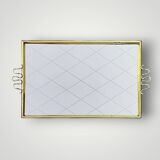 Antique gold metal mirror tray – gold diamond decoration