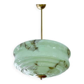 Suspension Art Déco en verre marbré vert