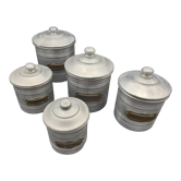 Set of 5 round boxes of aluminum, flour, sugar, coffee, tea, spice