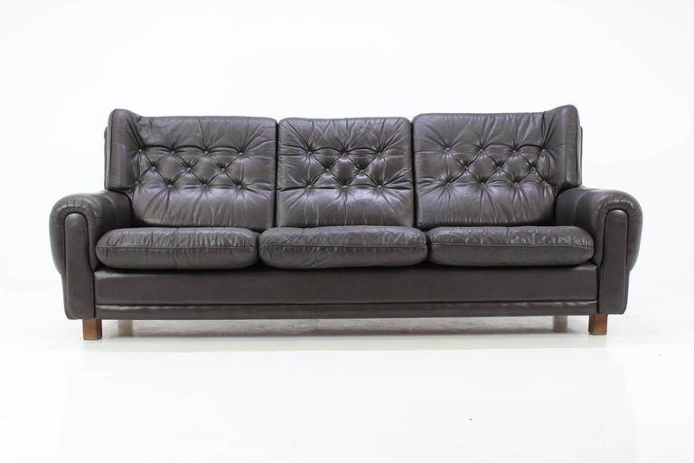Czech Brown Leather Sofa, 1970s
