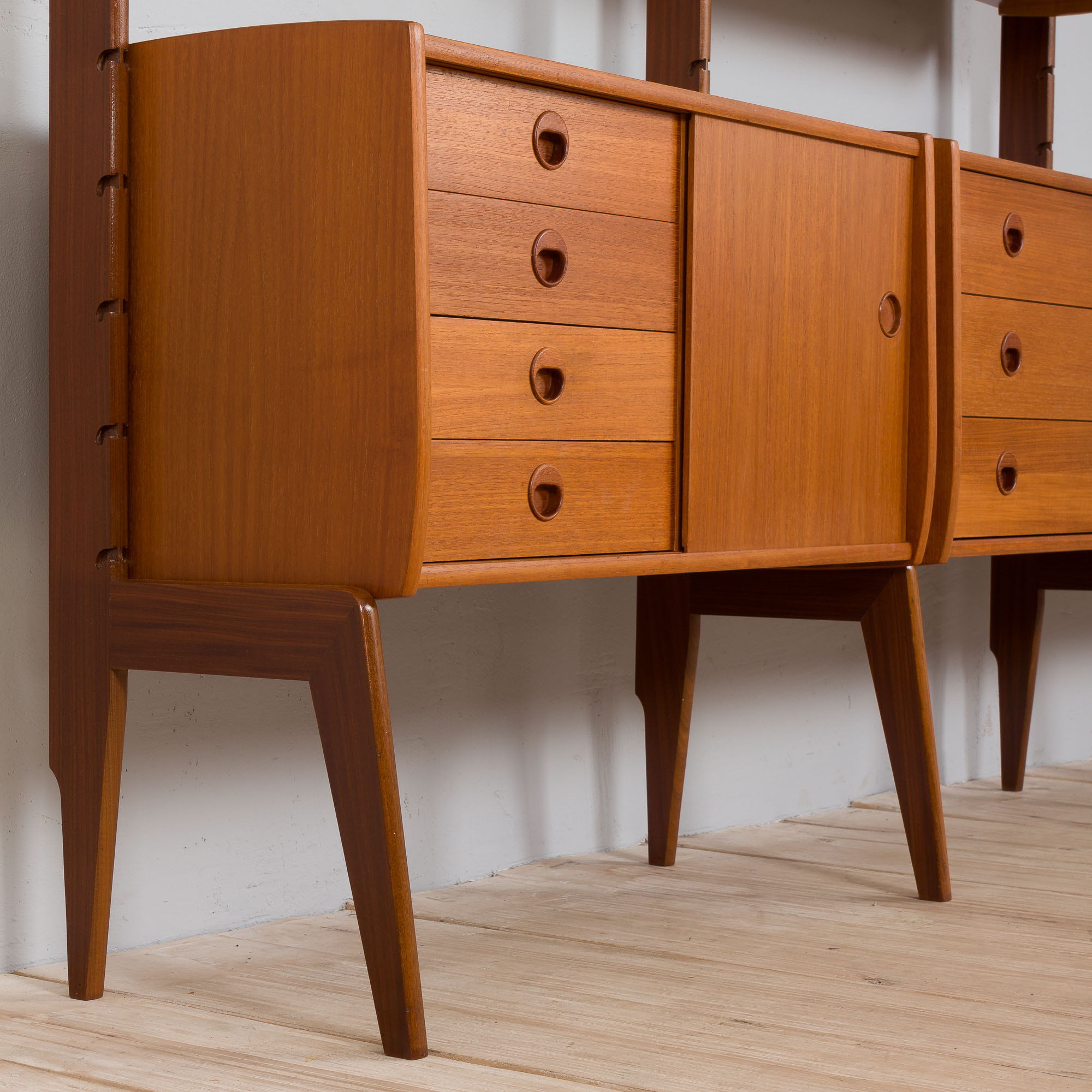 Scandinavian  free standing  Ergo wall unit bar cabinet and 3 cabinets and with 7 shelves,  by John