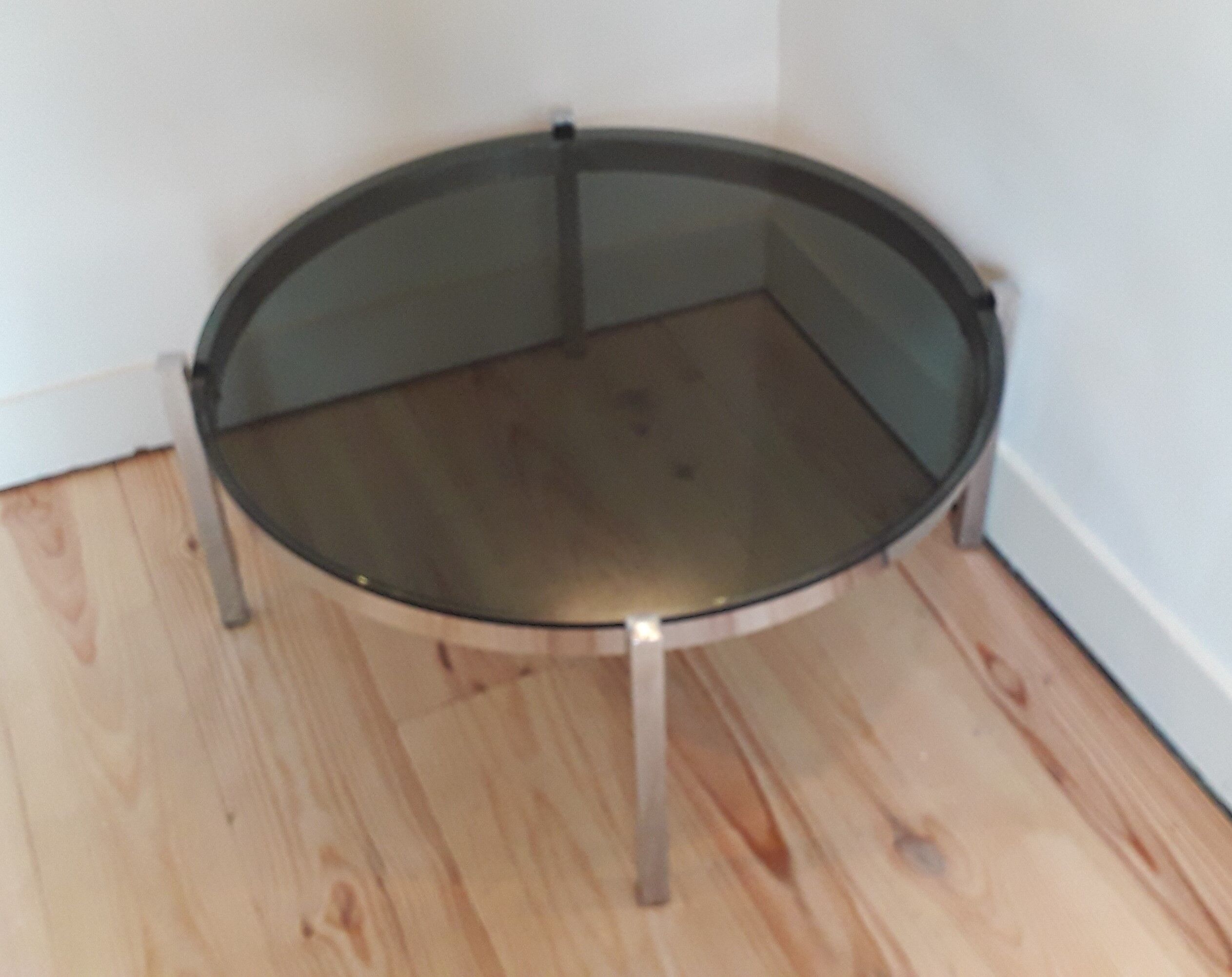 Coffee table chrome metal smoked glass