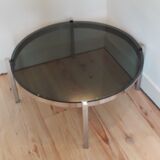 Coffee table chrome metal smoked glass