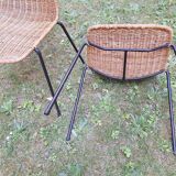 Pair of Legler rattan and metal dining / stacking chairs, Switzerland 1960s
