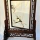 Chinese wooden table screen, decorated with feather marquetry.