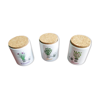3 Pots Aromatic Plants Aromatic Chives Parsley Ceramic Laurel Vintage Folk Art