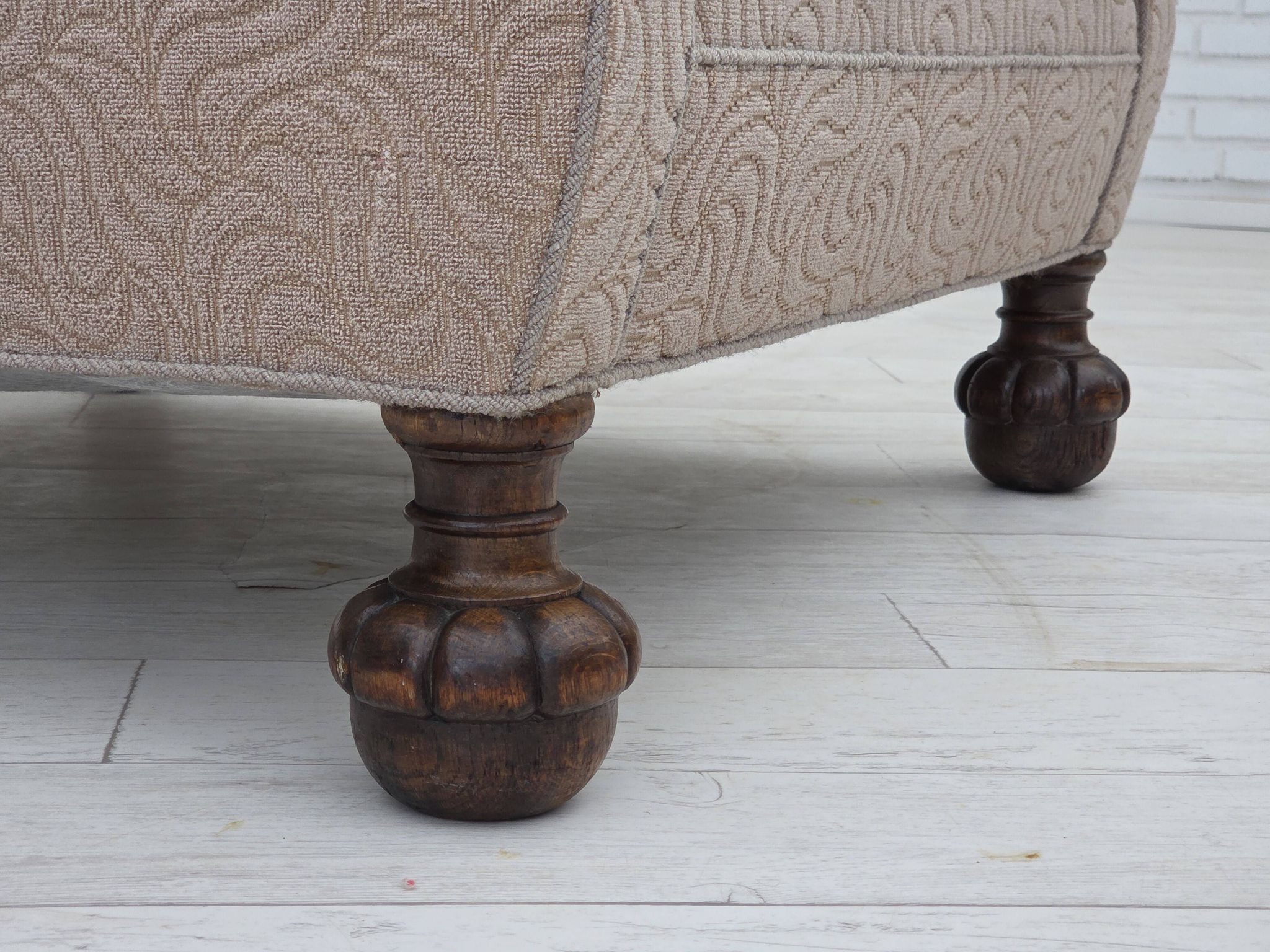 1950s, Danish artdeco armchair, furniture wool, oak wood legs.