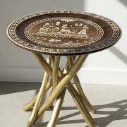 Vintage oriental coffee table in marquetry and mother-of-pearl – Unique piece