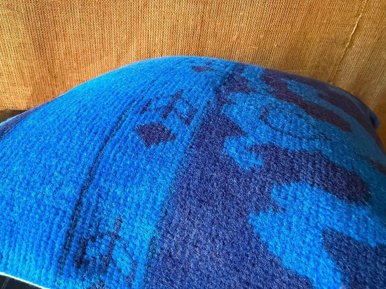 Electric Blue Vintage Turkish Rug Pillow, Hand-Stitched Wool Cushion
