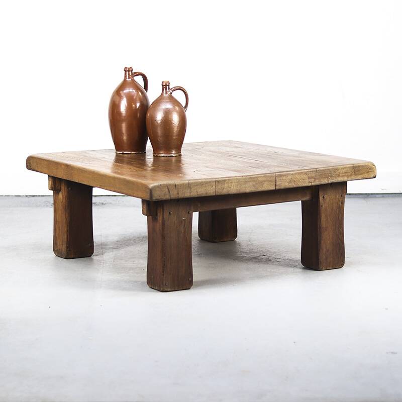 Large Rustic Vintage Brutalist Coffee Table in Oak