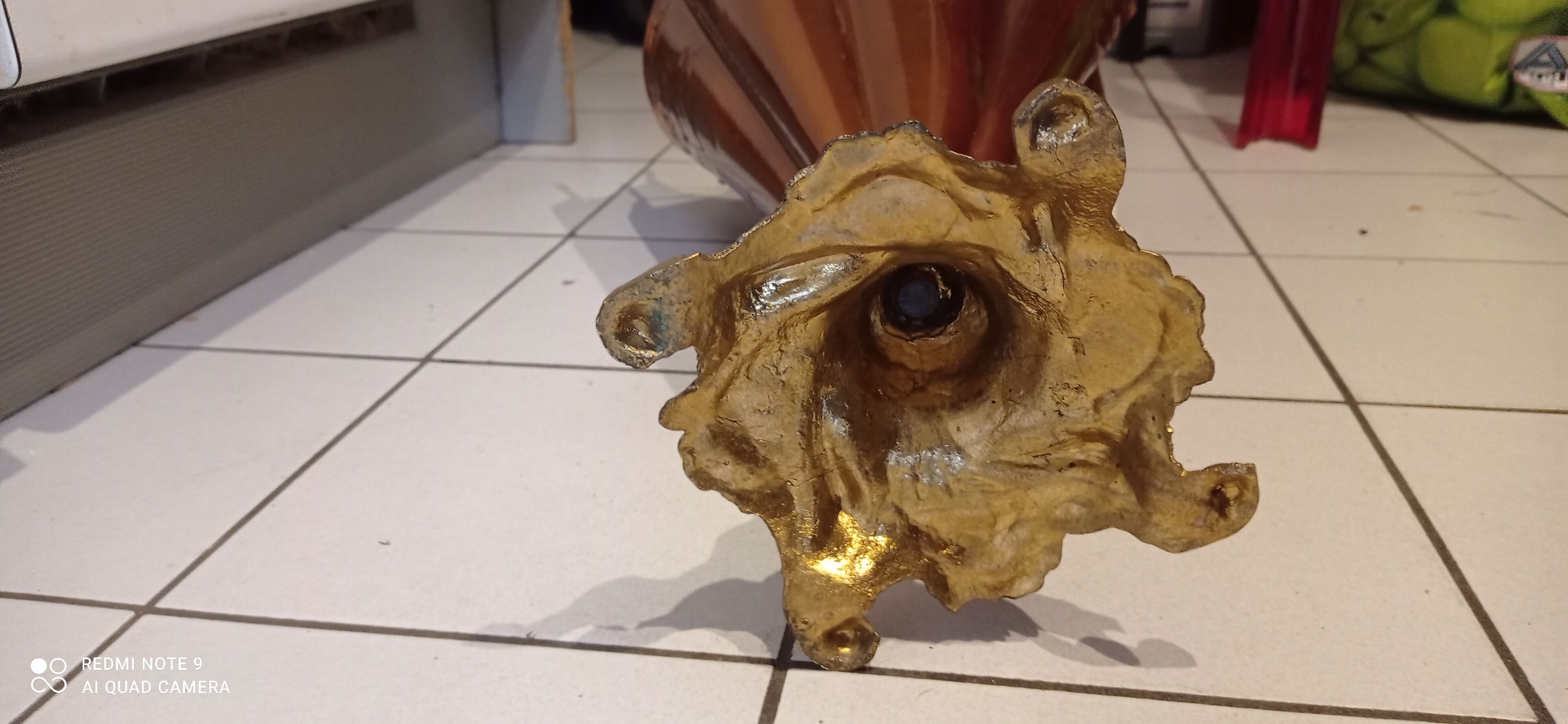 Old copper umbrella holder vintage handle dog head