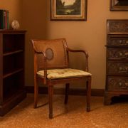 Antique beech armchair stained walnut and fabric, Italy, 19th century