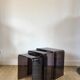 Set of 3 nesting coffee tables in smoked plexi / purple 70s