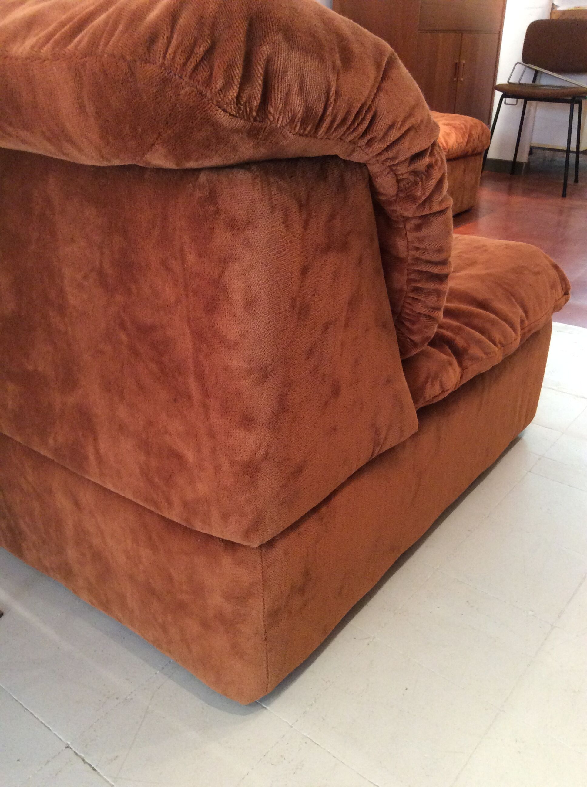 Vintage corner sofa modular velvet orange burned 70 years