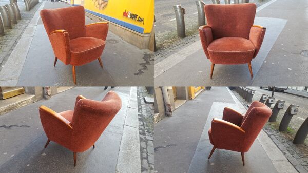 Fauteuil club années 50 60 rouge