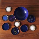 Vintage brass & enameled plates, set of 10