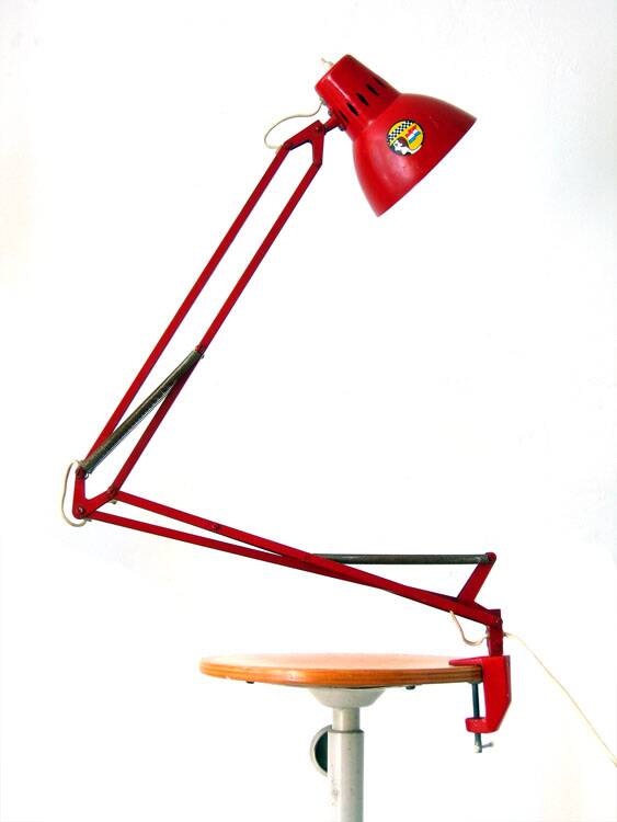 Red Vintage Task Lamp with Clamp – L.S.A. 101 – Retro Industrial Design