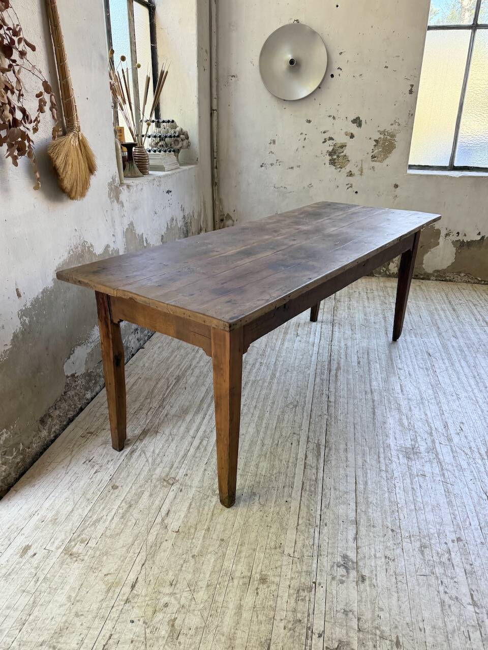 1950s oak farmhouse table with spindle legs