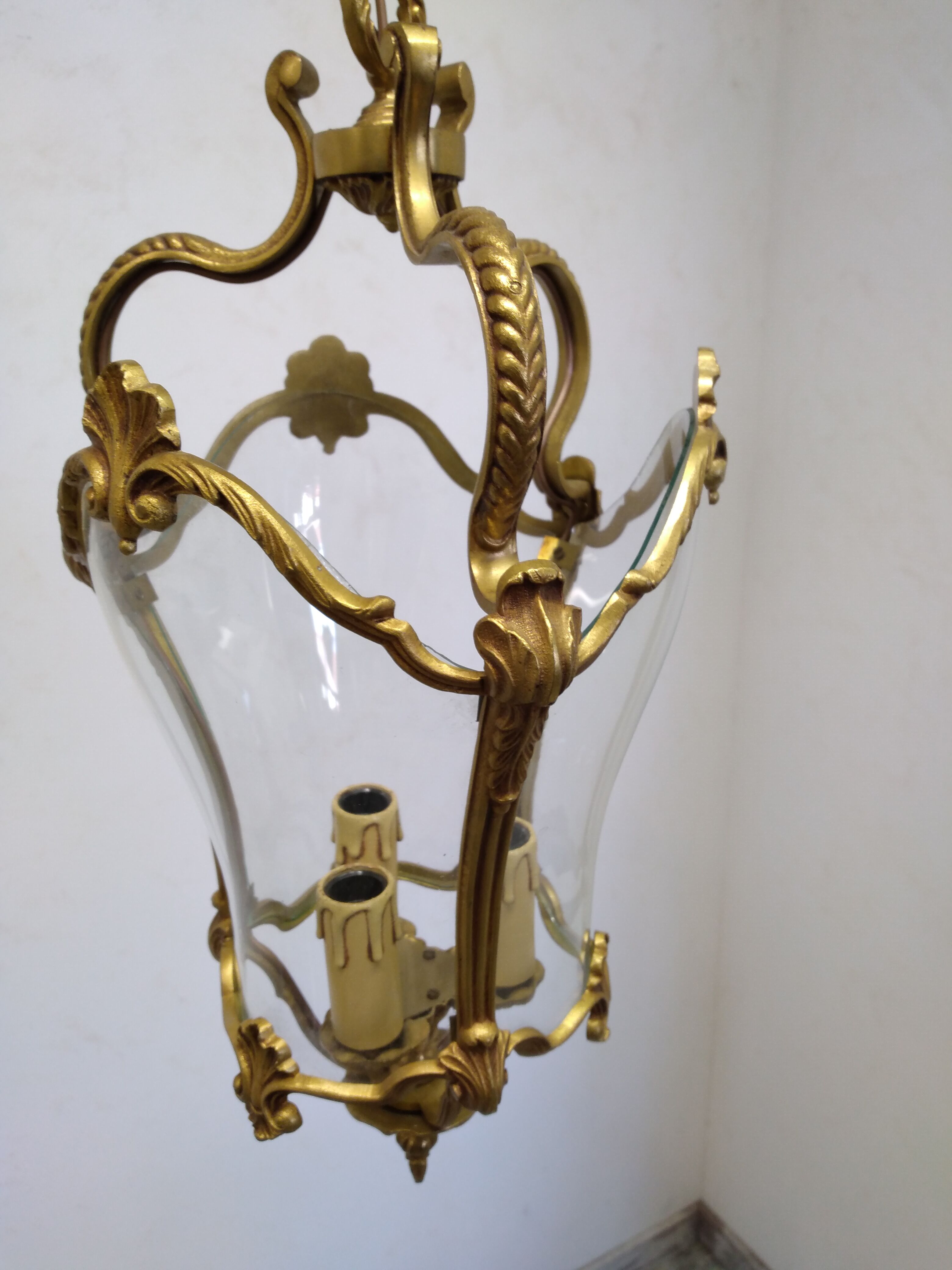 Antique lantern chandelier in bronze and domed glass