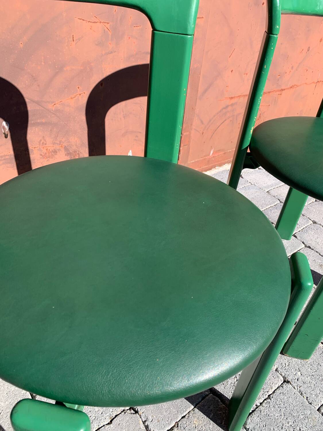 6 Bruno Rey Kush & co Green Stackable Chairs Circa 1970