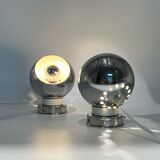 Reggiani Eyeball 60s Lamp Set - chromed globe wall lamps - space age desk lamps