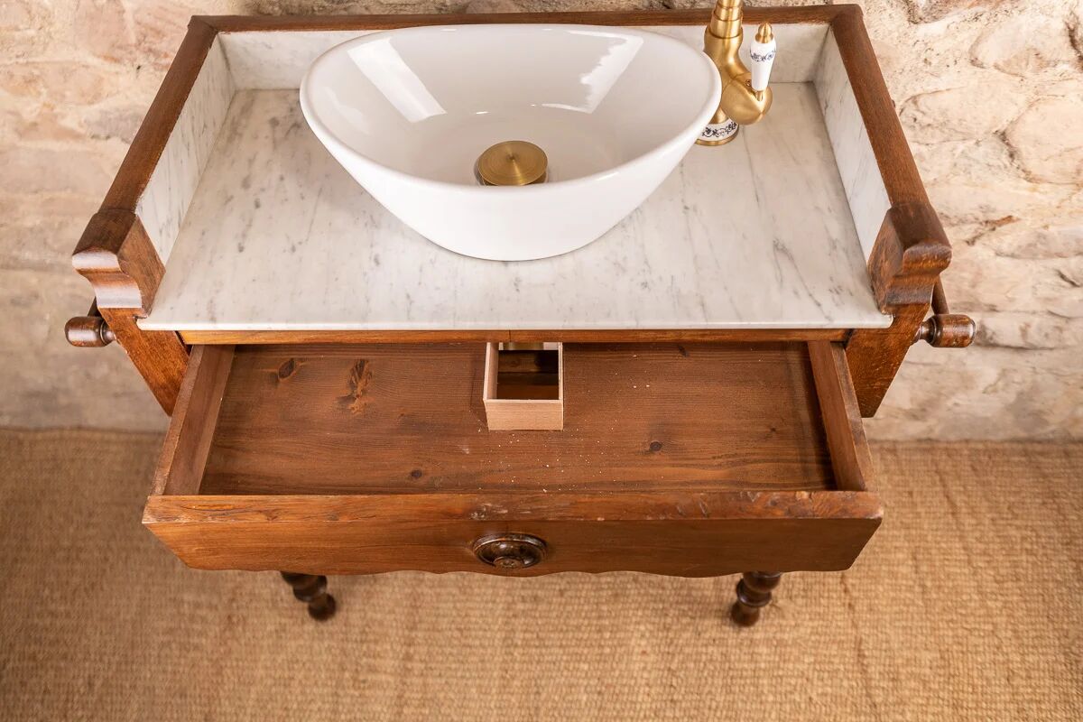Meuble vasque ancien marbre et bois de style Louis-Philippe