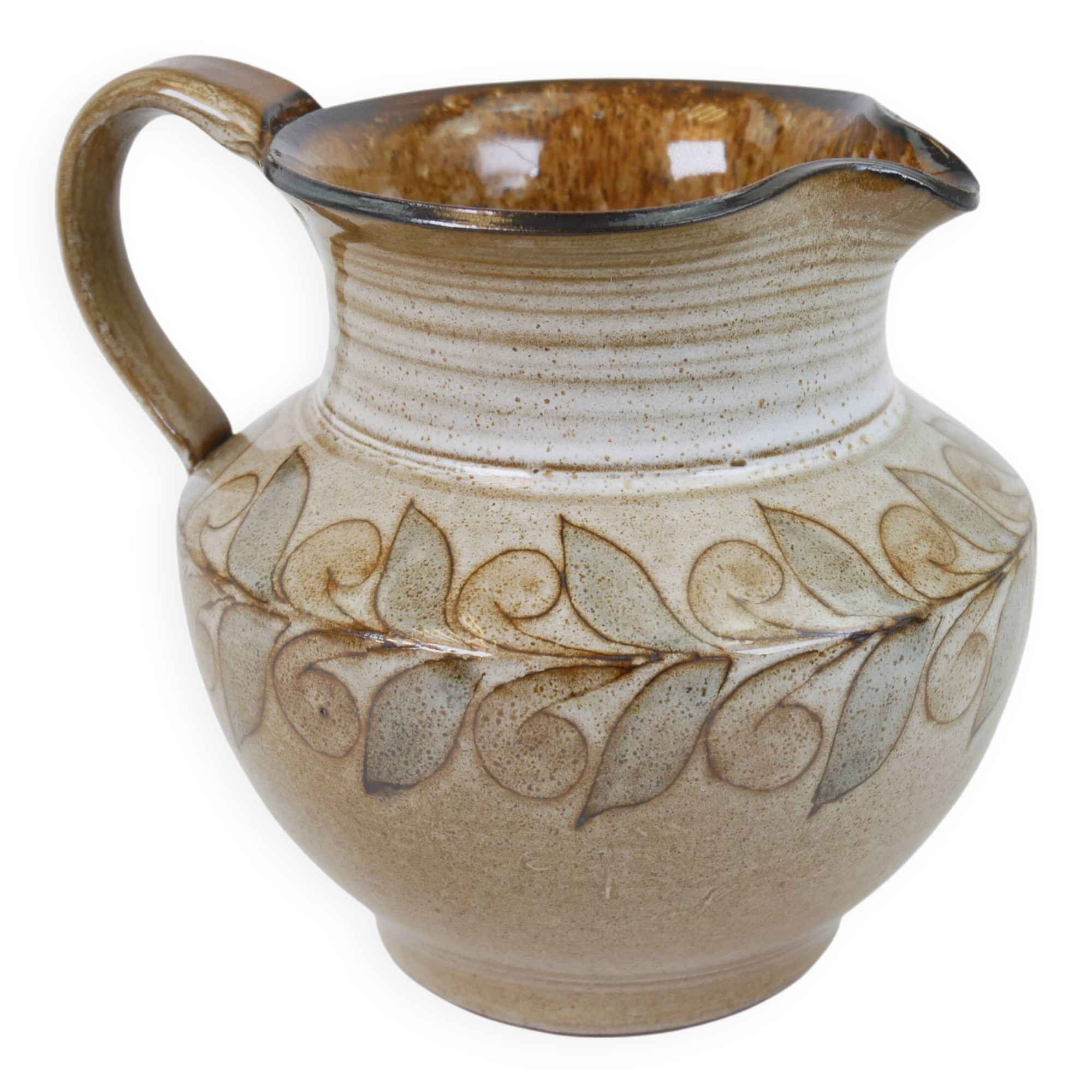 Glazed ceramic jug with plant decoration