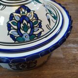 White and blue ceramic tagine dish with oriental patterns