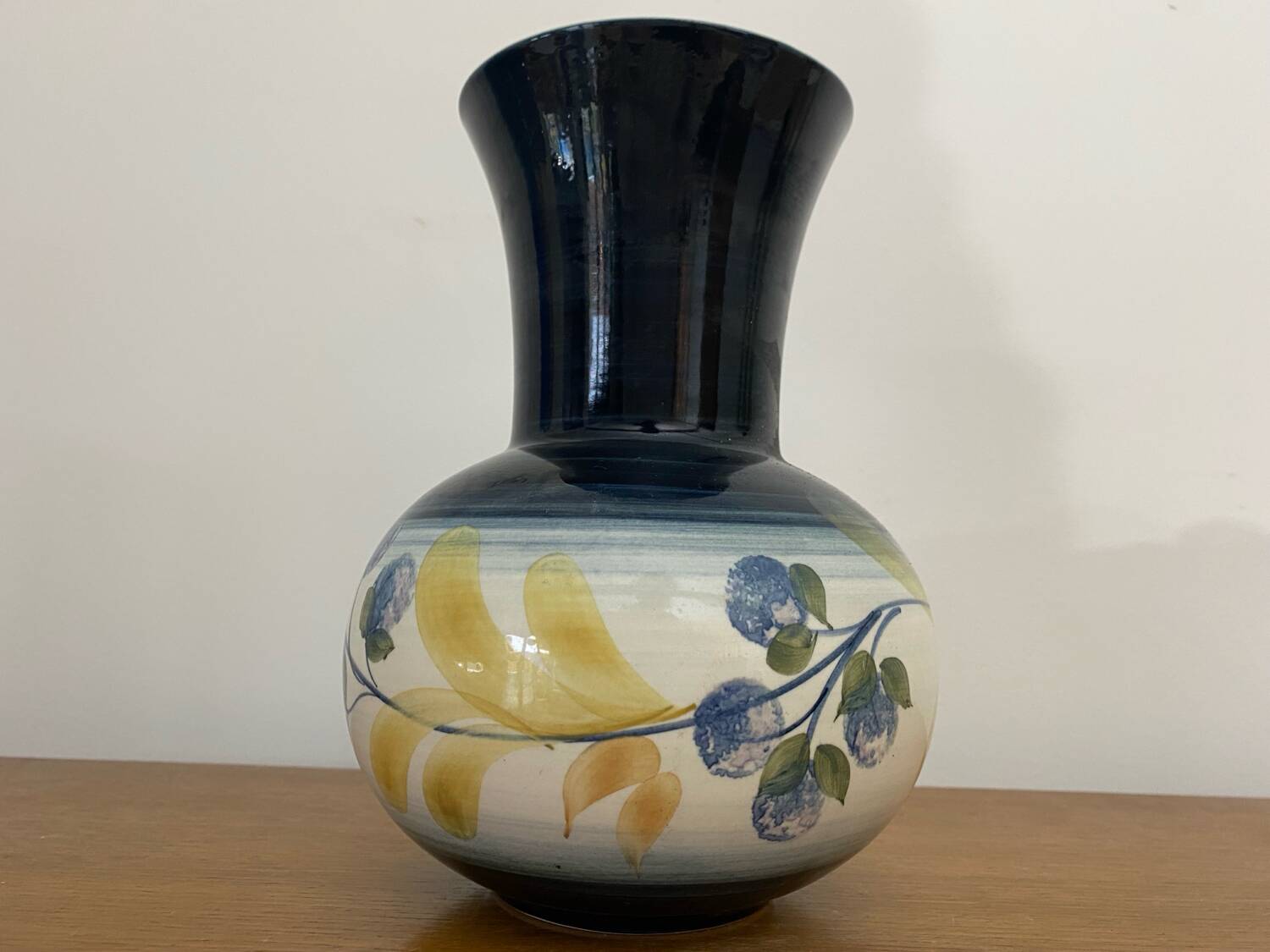 Antique vase jersey pottery ceramic white & black + vintage flower decor