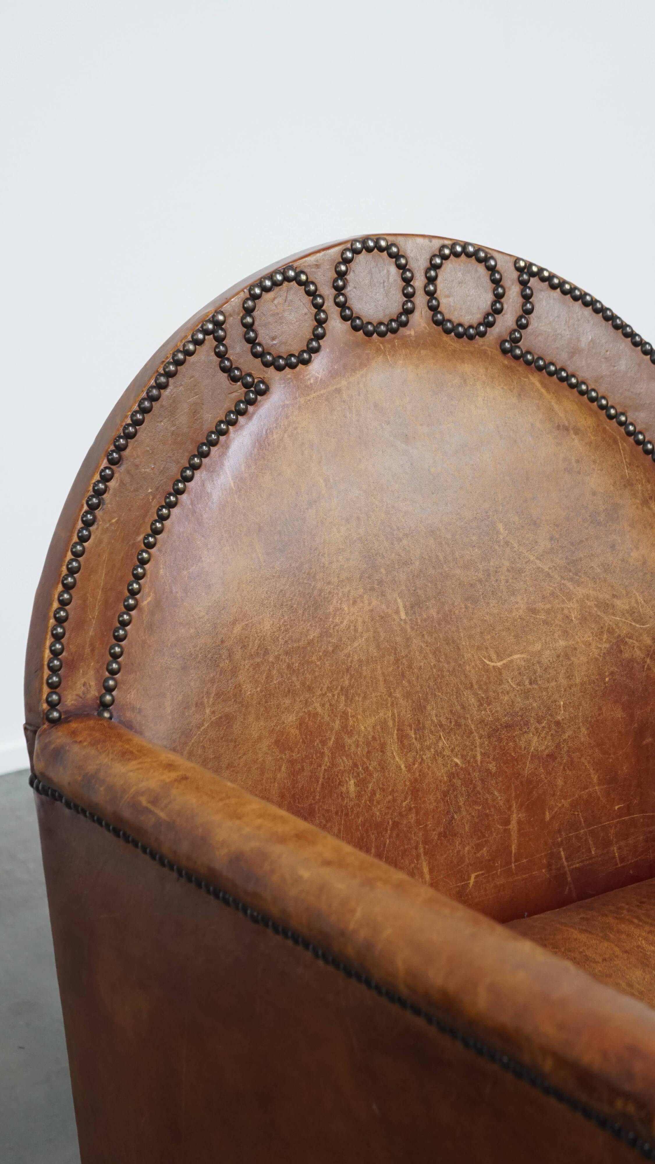 Fauteuil Art Déco en cuir de mouton