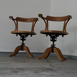 A pair of vintage bent wood svivel chairs by Salvaatore Leone Italy