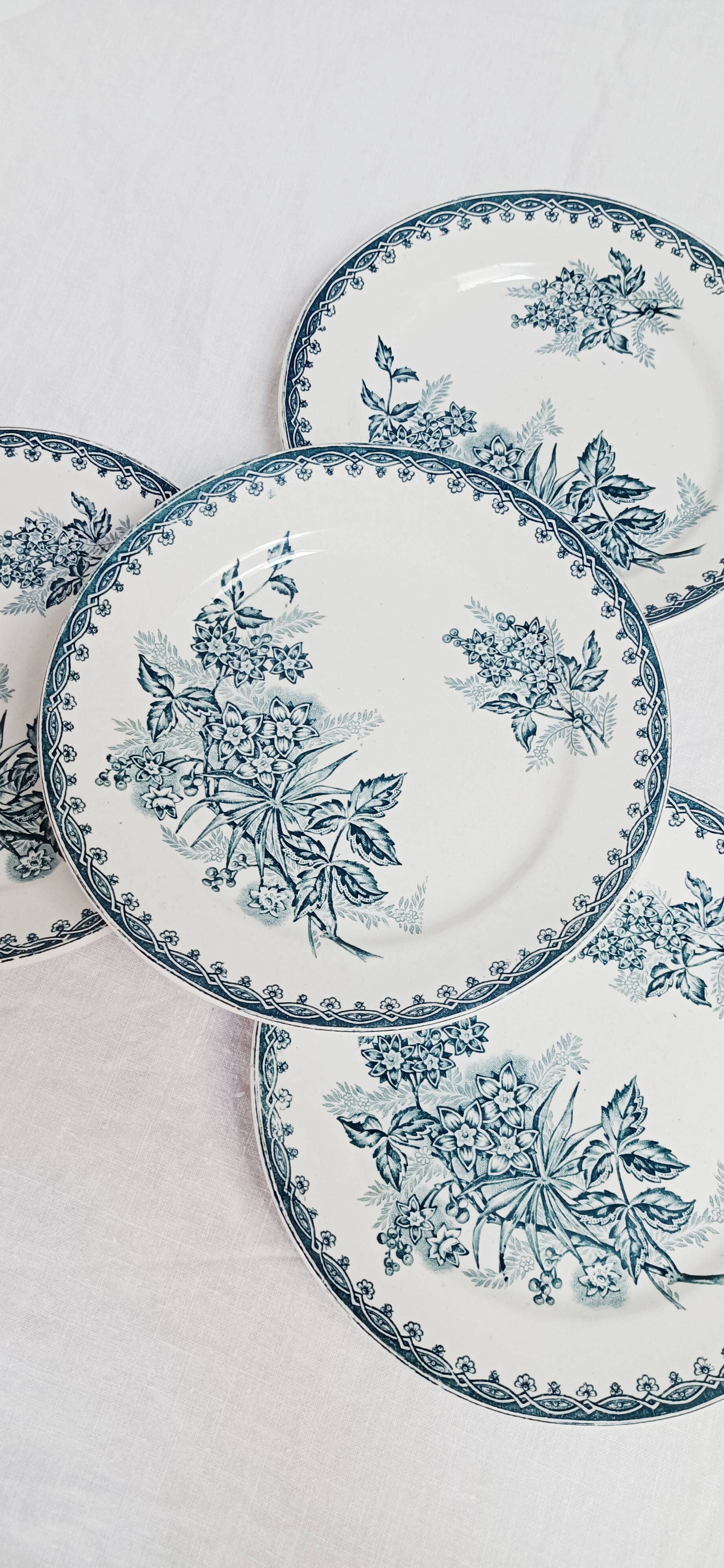 Set of 4 flat plates, iron earth, Société Amandinoise, Margot