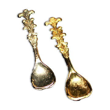 Lot de 2 petites cuillères à sel en métal doré vintage