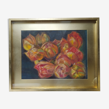 Pastel nature morte aux tulipes