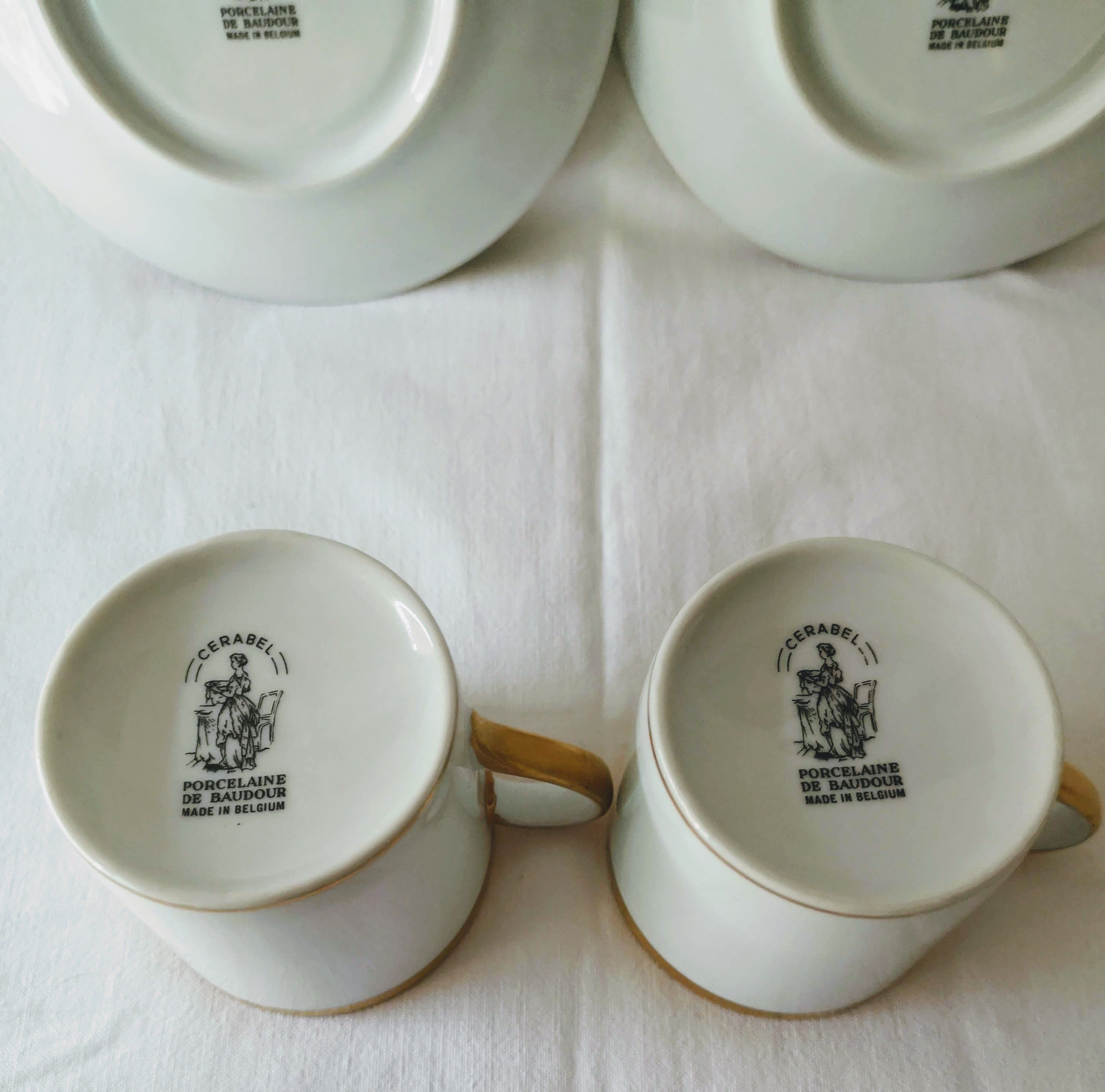 Duo cups Cerabel porcelain of Baudour white and gold