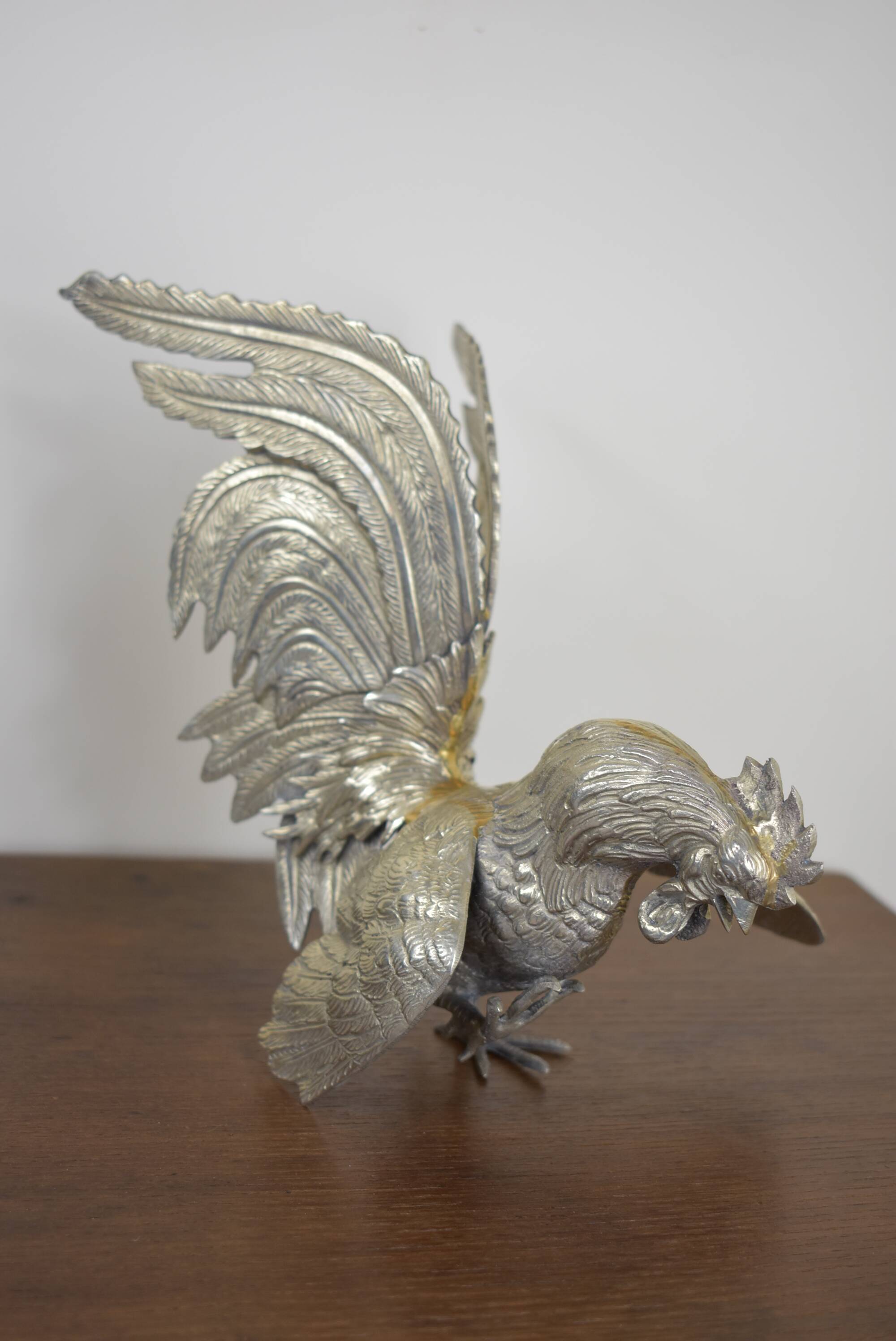 Pair of silver brass roosters