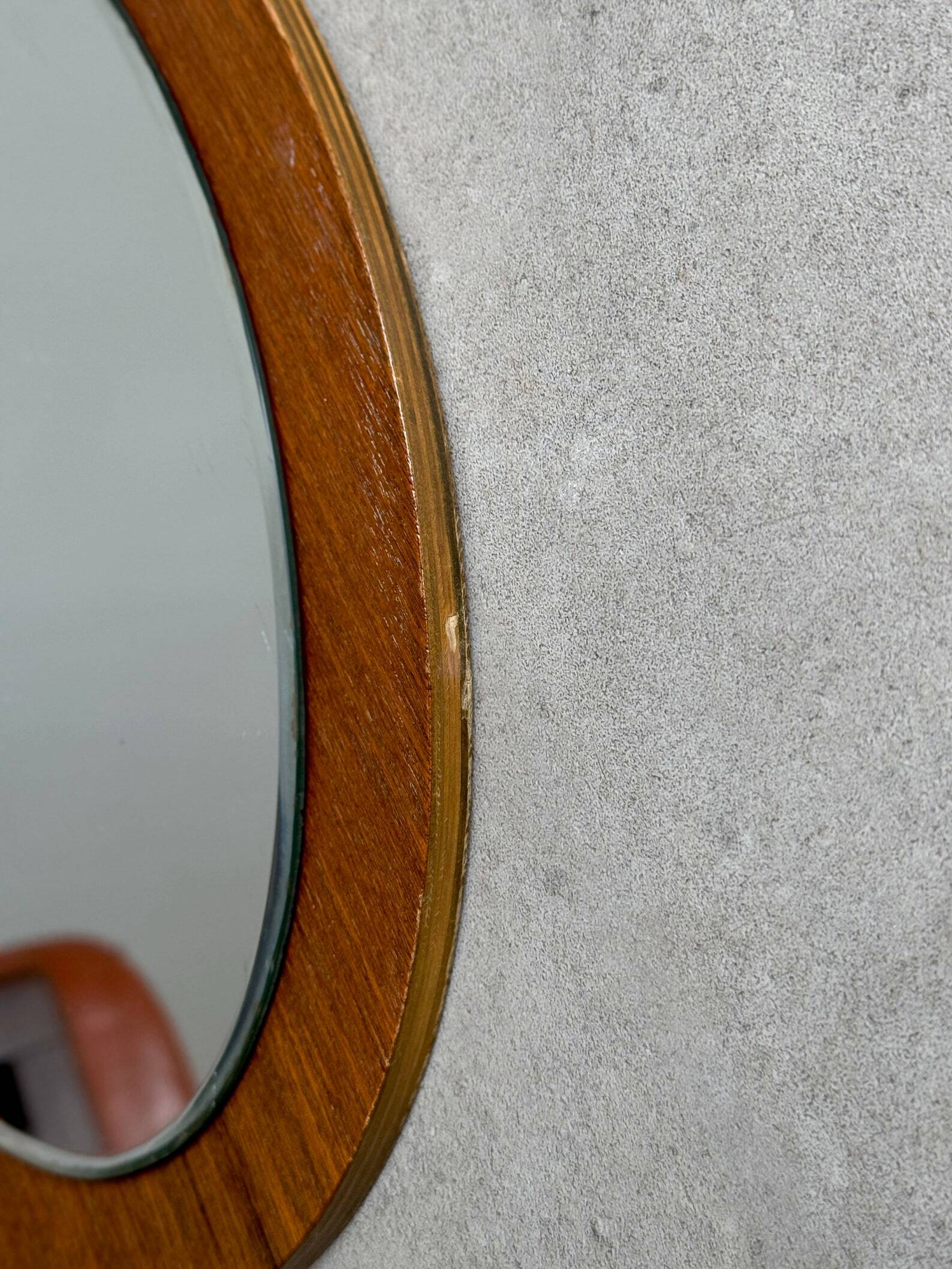 Mid Century teak oval wall mirror