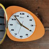 Vintage formica clock asymmetrical silent wall clock "Mervex orange"