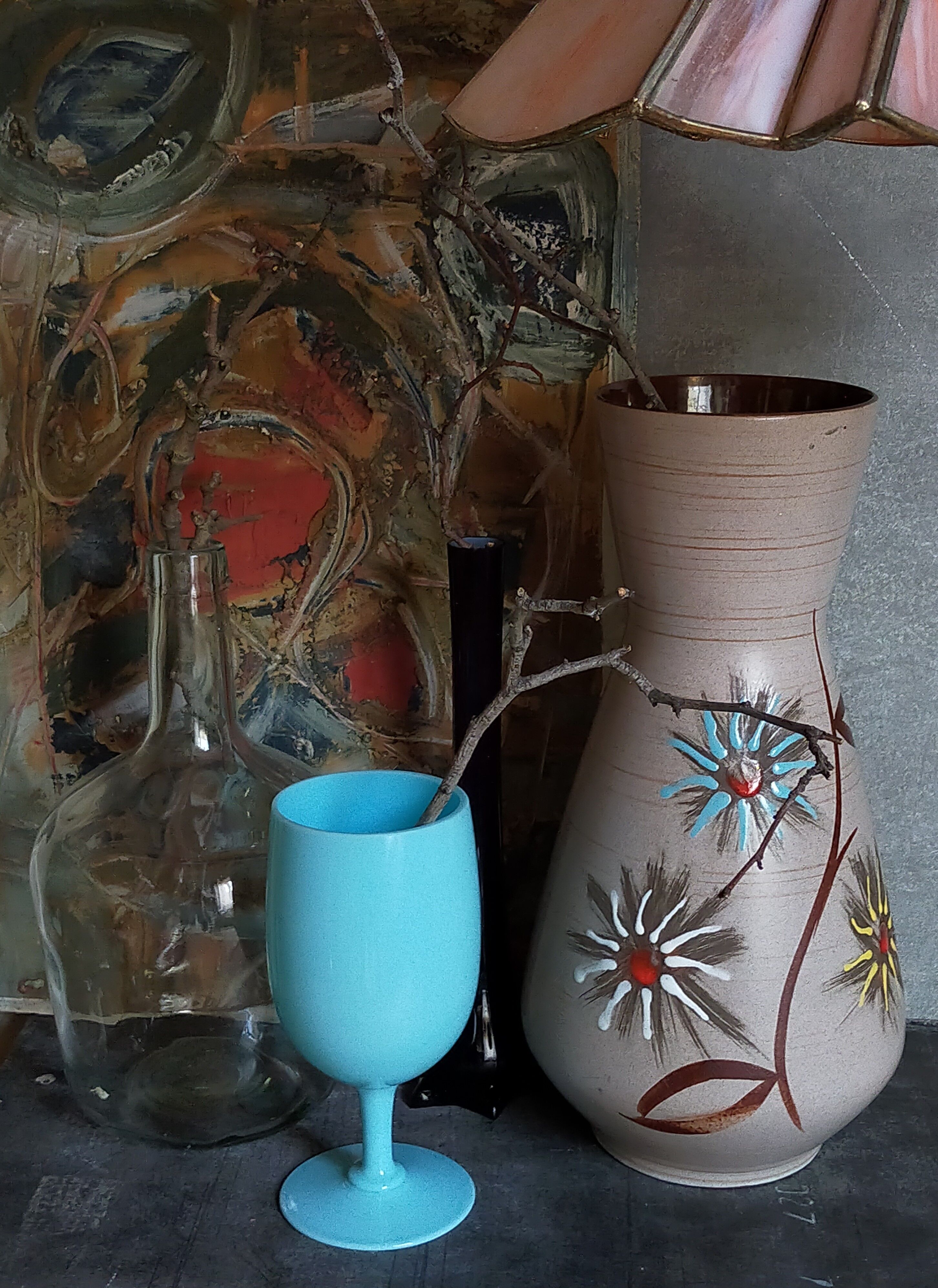 German ceramic vase West-Germany with three flowers n°1218