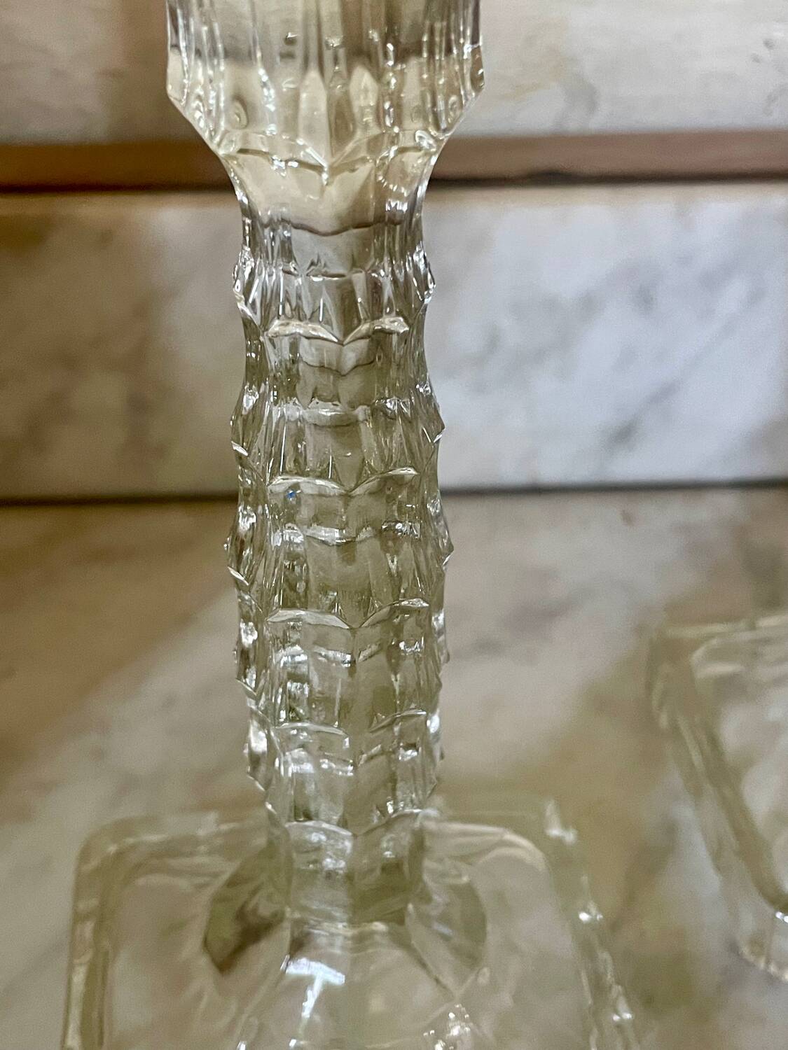 Pair of molded glass candlesticks