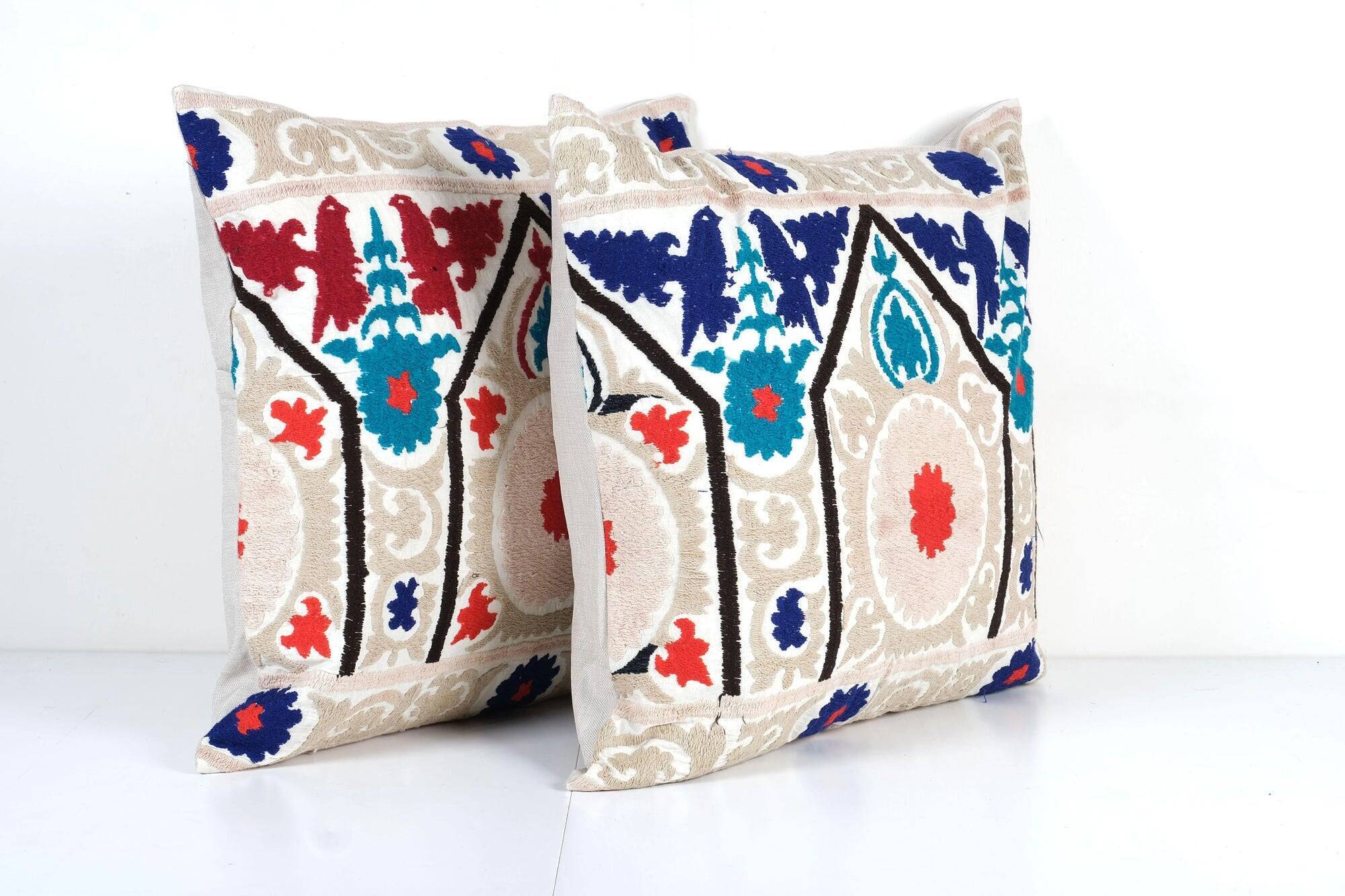 Set of 2 vintage embroidered cushion covers 61x64 cm