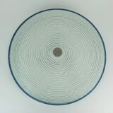 Rare large ceiling light by hillebrand 1960s textured glass blue metal fram