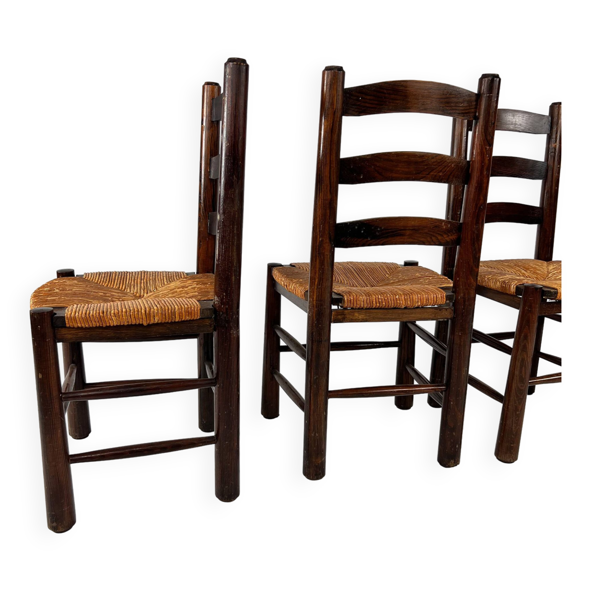 Set of 4 French Pine and Rush Dining Chairs, 1960s