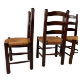 Set of 4 French Pine and Rush Dining Chairs, 1960s