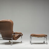 Swedish Lounge Chair and Ottoman in Chrome and Brown Leather by Scapa Rydaholm, 1960s, Set of 2